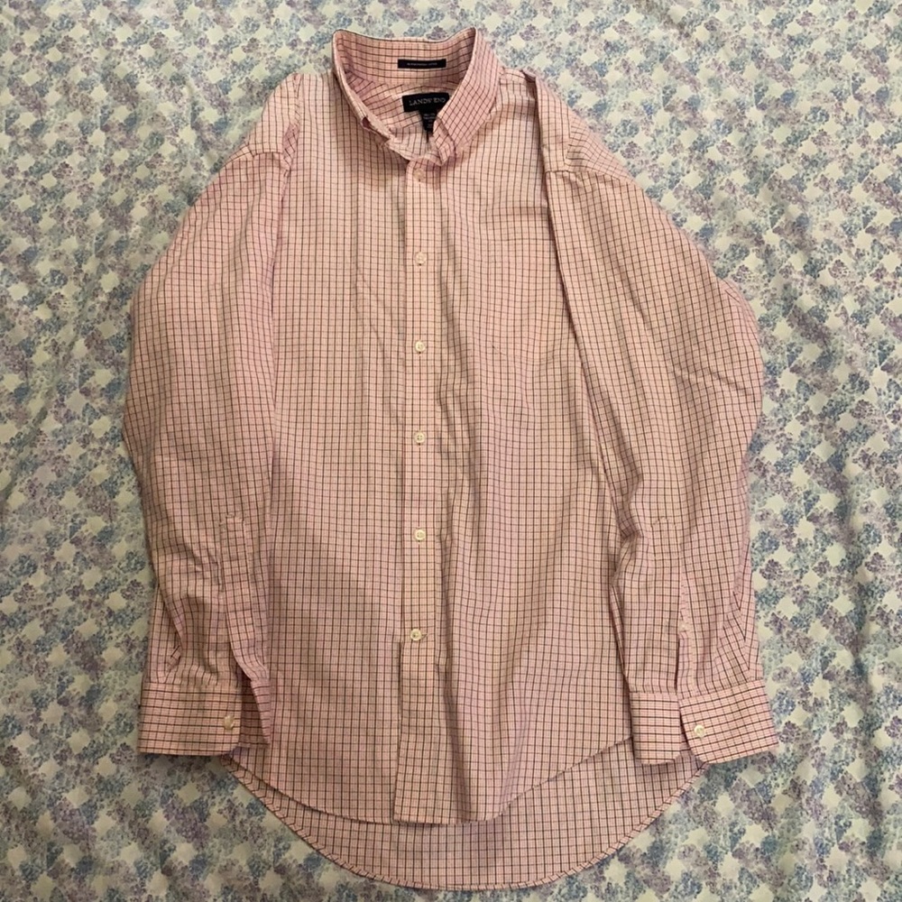 Lands’ End Pink,Red,and Navy Blue LS Dress Shirt